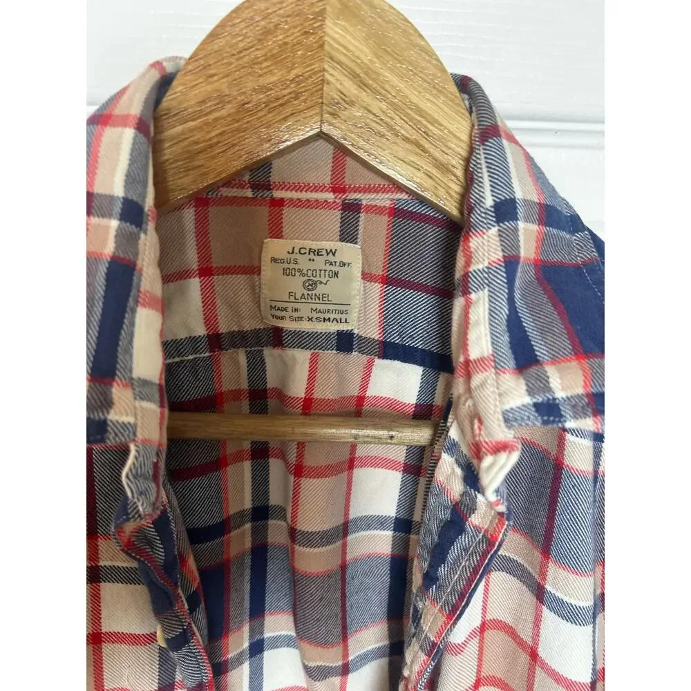J. Crew Size XSmall Flannel 100% Cotton Button Down Blue Red
